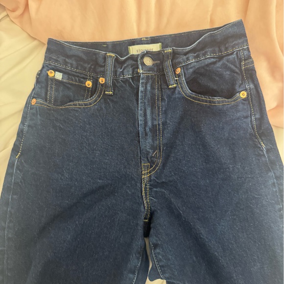 AE77 Stovepipe Dark Blue Straight Leg Jeans with High Waist - Picture 2 of 8